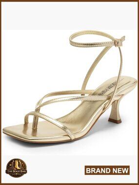 Dressy Kitten Heel Sandals, Strappy Open Square Toe Heels with Ankle Strap for